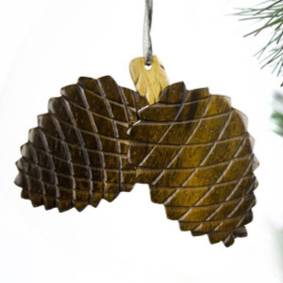 NEW! Pine Cones - Double-sided Wood Intarsia Christmas Tree Ornament SET OF 6 - Picture 4 of 4